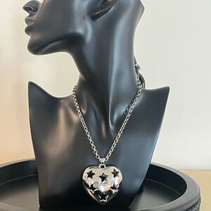 Silver Star Heart Pendant Necklace - Women's Jewelry